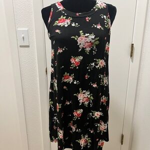 Moon Collection Floral Swing Dress • Sleeveless • Black Rose Print • Women’s M